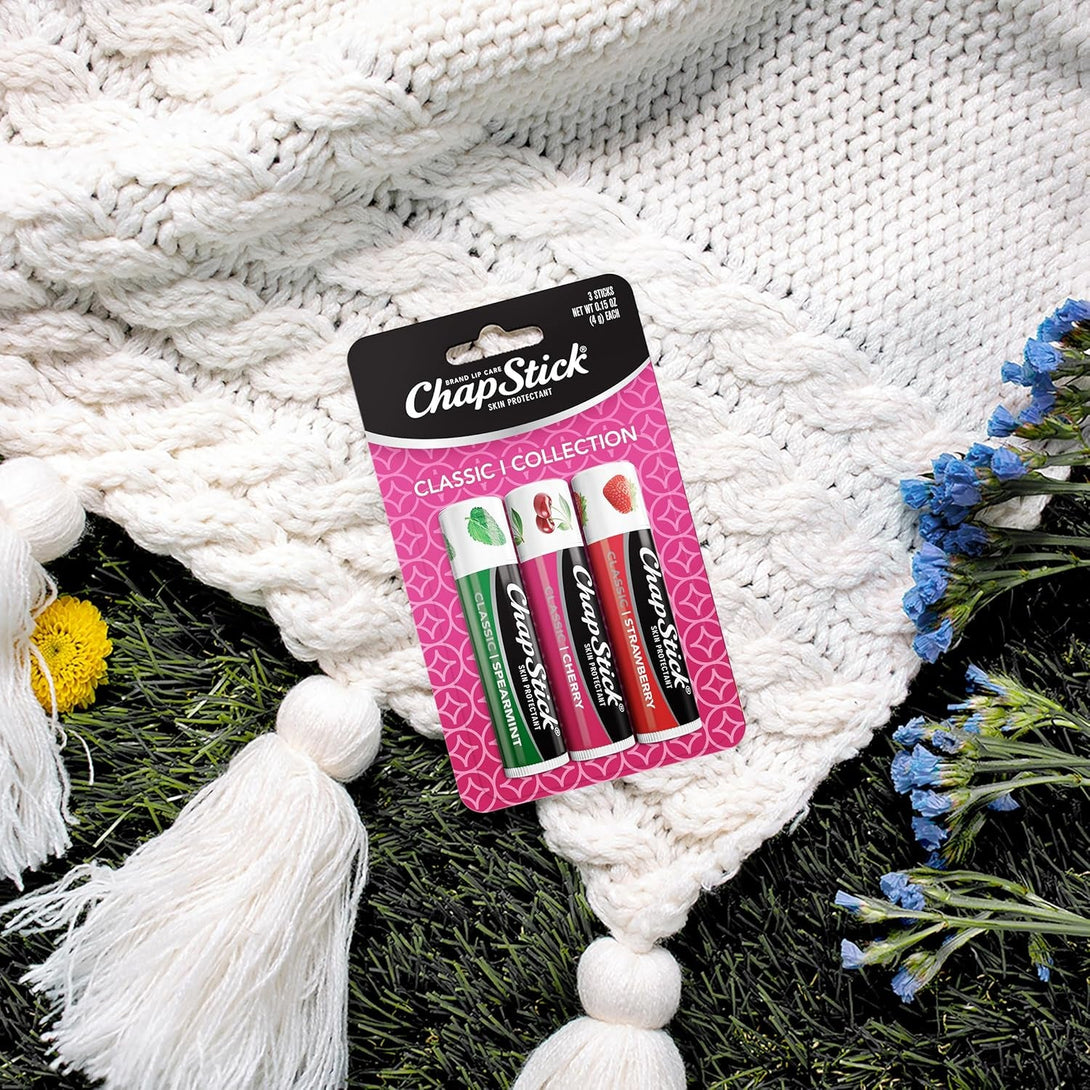 Chapstick Lip Care Set, Classic Collection 3-Pack – Spearmint, Cherry, and Strawberry Lip Balm, 0.15 Oz Ea
