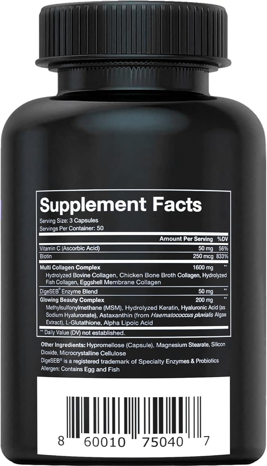 Vital Vitamins Multi Collagen Complex plus - with Biotin, Hyaluronic Acid, Vitamin C - Type I, II, III, V, X - for Women & Men - Hair, Skin, Nails Beauty Complex - 150 Capsules