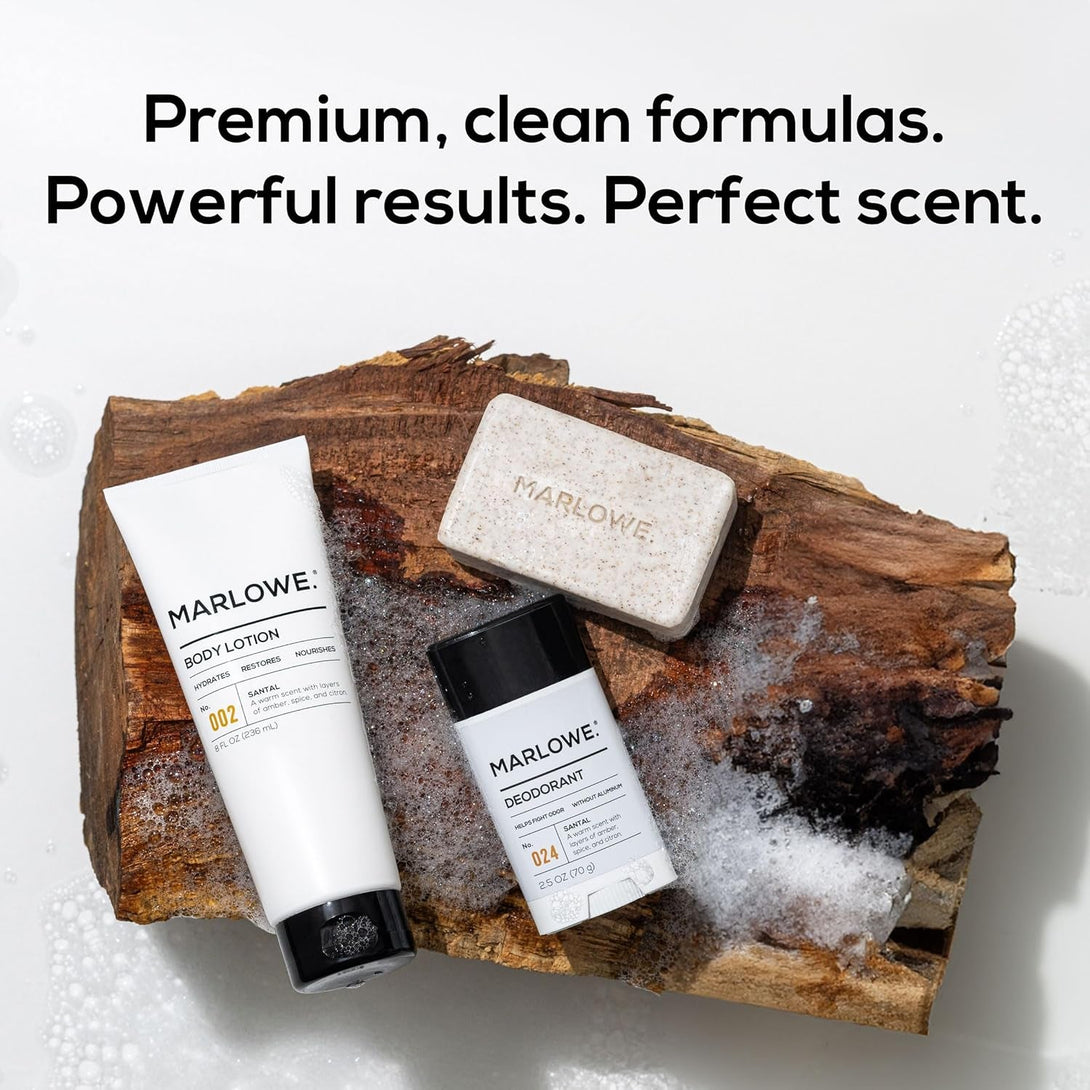 Men'S Grooming Santal Body Set, Features No. 102 Scrub Soap Bar, No. 024 Deodorant & No. 002 Body Lotion, Warm Amber, Sandalwood & Citron Scent