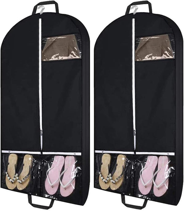43" Garment Bags for Travel and Storage, Travel Suit Bags for Men Women with 2 Clear Pockets, Storage Bags for Clothes, Suits, Shirts, Coats (43Inch, 2Pcs Black)