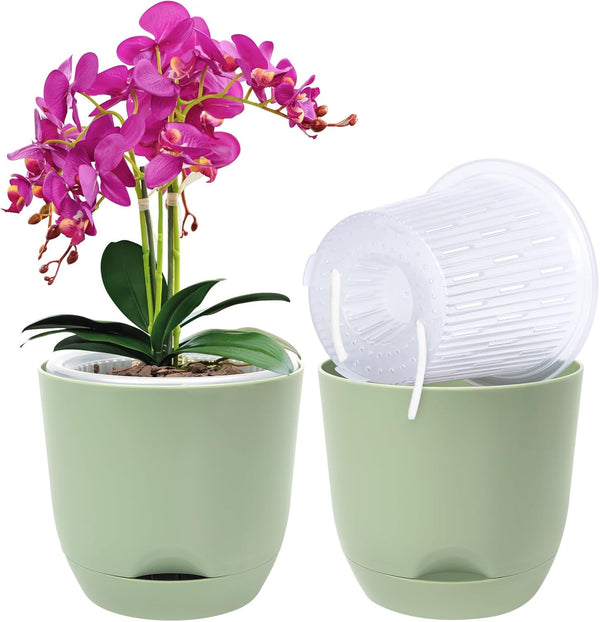 QCQHDU 2 Pack Orchid Pots with Holes for Repotting, Self Watering and Double-Layer Orchid Pot with Good Air Circulation