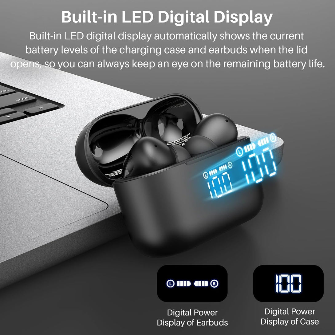 TOZO T20 Wireless Earbuds Bluetooth Headphones 48.5 Hrs Playtime with LED Digital Display, IPX8 Waterproof, Dual Mic Call Noise Cancelling 10Mm Broad Range Speakers with Wireless Charging Case