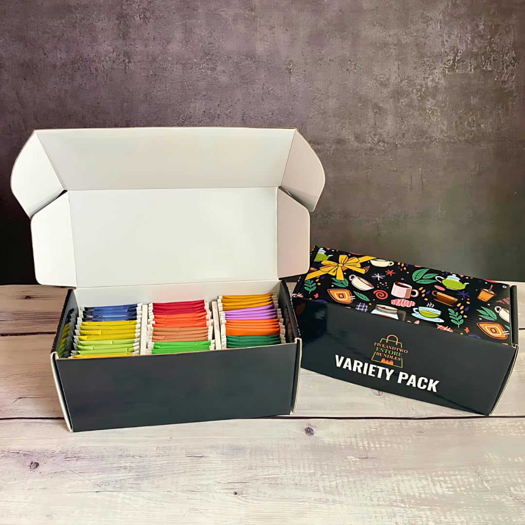 56-Piece Tea Sampler Gift Set – 14 Flavors, Premium Assorted Variety Pack with 10 Honey Sticks & Recipe Ebook – Gift for Tea Lovers, Him & Her