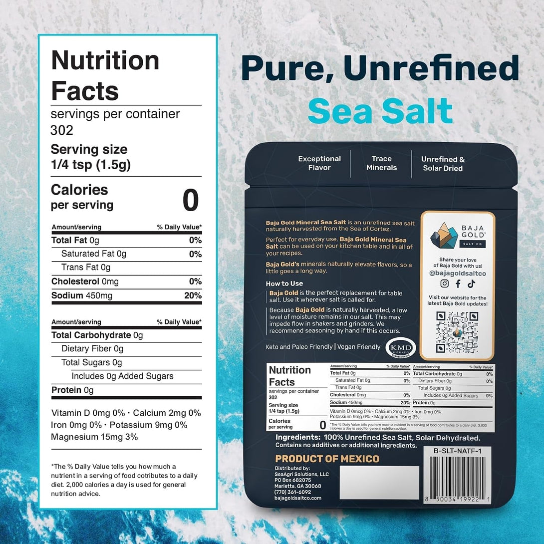 Baja Gold Mineral Sea Salt - Organic Natural Grain Salt for Cooking & Baking | Authentic Baja Salt | Ideal for All Culinary Creations | 1 Lb. Resealable Bag, 300+ Servings