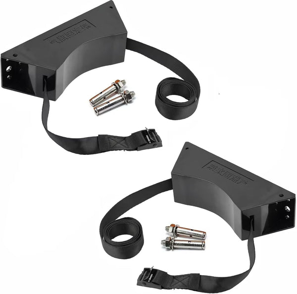 2Pcs Propane Tank Holder Cylinder Wall Mounted Bracket Gas Cylinder Bracket with SUS 304 Installation Screws & 59 Inch Strap Supported 4"-12"(Black)