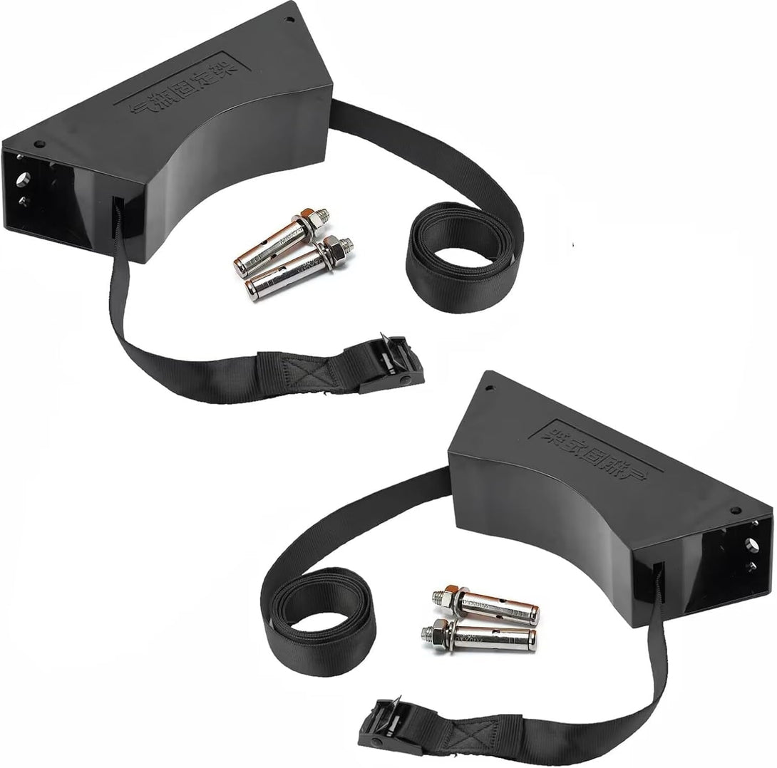 2Pcs Propane Tank Holder Cylinder Wall Mounted Bracket Gas Cylinder Bracket with SUS 304 Installation Screws & 59 Inch Strap Supported 4"-12"(Black)