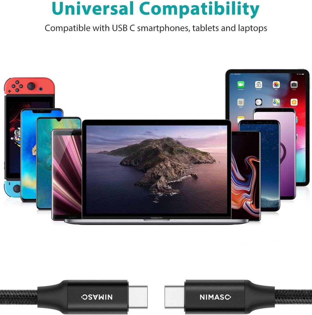 NIMASO USB C 3.1 Gen 2 Cable 10Gbps Data Transfer, 4K Video Output Monitor Cable100W PD Fast Charging for Iphone 16, Macbook, Huawei Matebook, Ipad Pro 2020, Chromebook, KYY, Dell, LG, ARZOPA