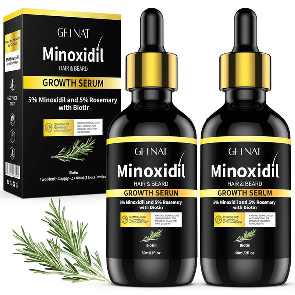 5% Minoxidil with Rosemary for Men and Women Hair Growth,Beard Growth Kit,Scalp Serum for Thicker Fuller Hair(2 X 2 Fl Oz)1