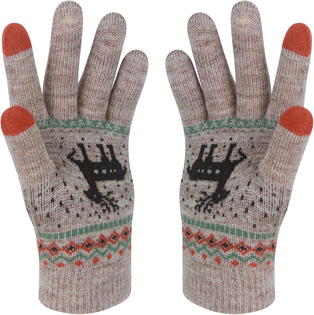 HÖTER Winter Touch Screen Gloves Snow Flower Printing Keep Warm for Women and Men