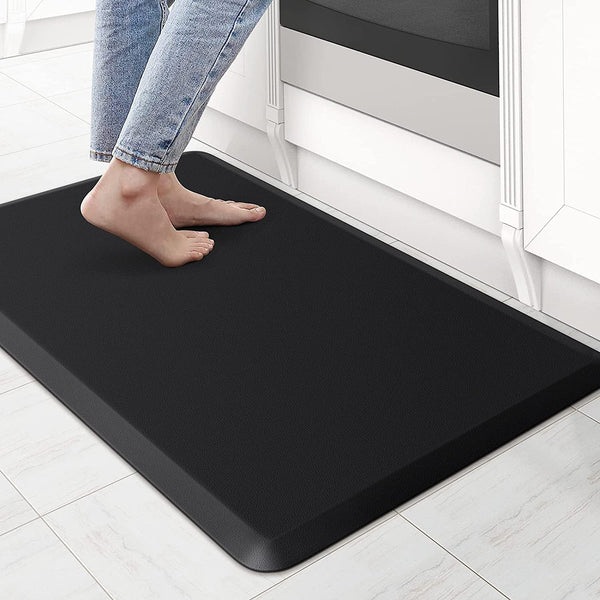 Kitchenclouds Kitchen Mat Cushioned anti Fatigue Rug 17.3"X28" Waterproof, Non Slip, Standing and Comfort Desk/Floor Mats for House Sink Office (Black)