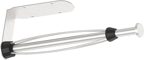 Paper Towel Holder under Cabinet Brushed Nickel Wall Mount Paper Towel Holder with Damping Single Hand Operable, under Counter Paper Towel Racks with Self-Adhesive and Screw for Kitchen Bathroom