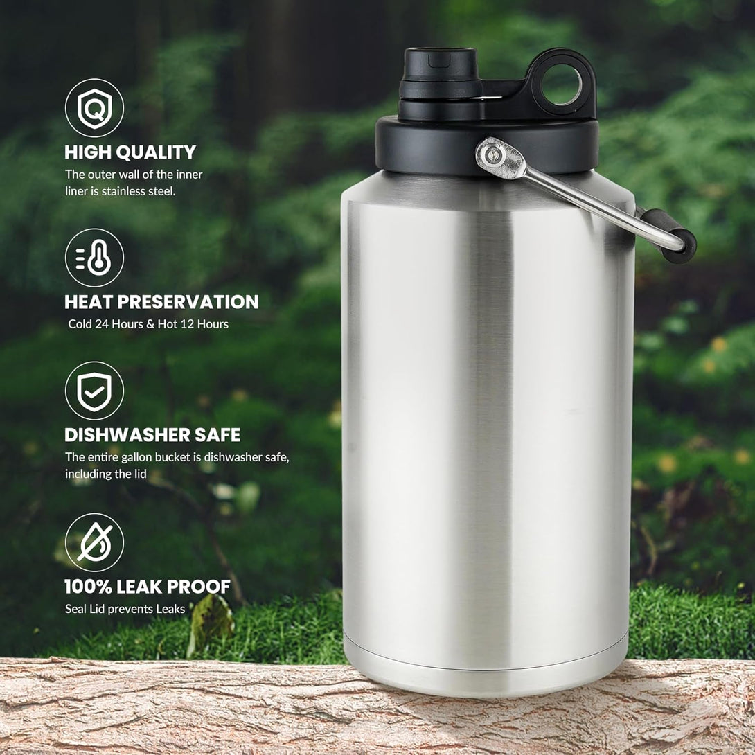 1 Gallon Water Jug Bottle Insulated, 128 Oz Stainless Steel Water Bottle Wide Mouth Double Vacuum Dishwasher Safe BPA Free for Hot & Cold Drinks
