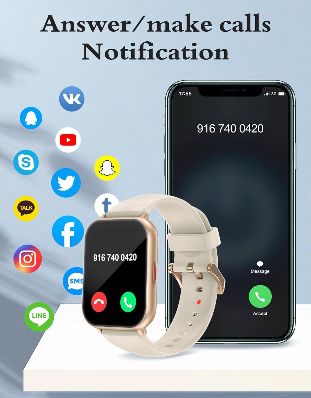 RUIMEN Smart Watches for Women Men (Answer/Make Calls), 1.8" Smartwatch for Ios/Android Phones, Fitness Tracker Heart Rate/Sleep Monitor Digital Watch Waterproof (2 Bands Included), Milky White