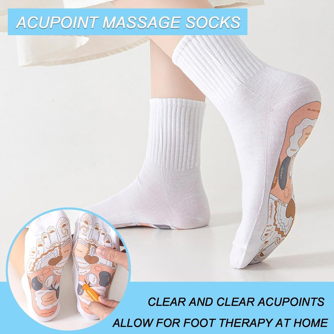 Acupressure Socks and Gloves - 4 Pcs Reflexology Socks with Tools, Tutorial Reflexology Gloves with Massage Sandal, Pain Relief Acupuncture Socks for Foot Massage，Updated Model