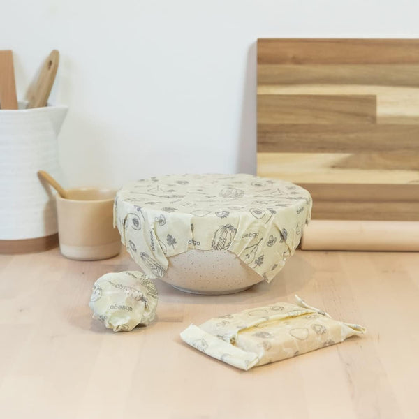 Abeego, the Original Beeswax Food Storage Wrap - Set of Three, 7" 10" and 13" Natural Square Sheets