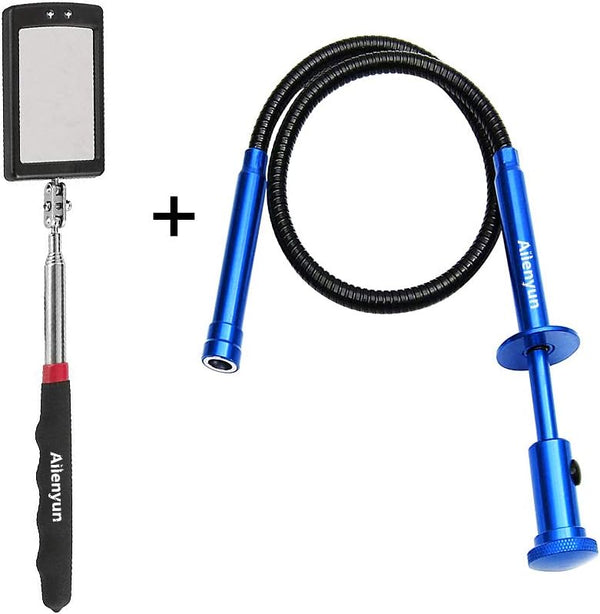 Telescoping Inspection Mirror with LED Lights?Flexible Claw Grabber Tool Magnetic 4 Claw Picker. Combination Tool Set. Easy to Extendable Observe