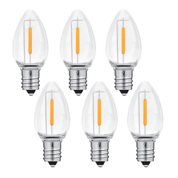 NETEHA 6 Pack C7 Clear Led Replacement Christmas Light Bulb, C7 E12 Base 120V Waterproof Led Bulbs for Christmas Outdoor String Lights, Halloween