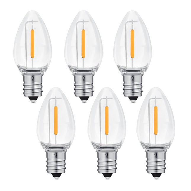 NETEHA 6 Pack C7 Clear Led Replacement Christmas Light Bulb, C7 E12 Base 120V Waterproof Led Bulbs for Christmas Outdoor