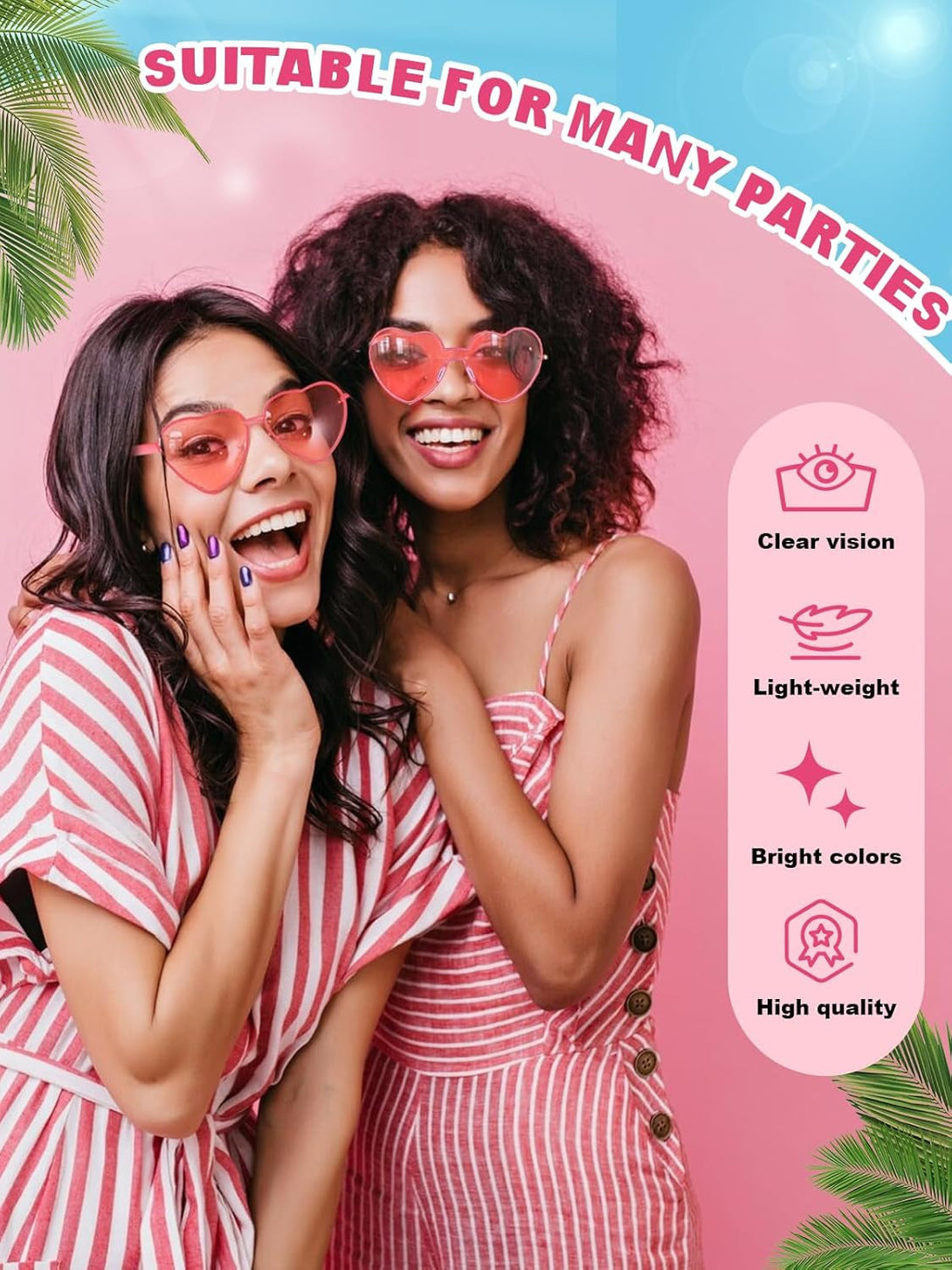 12 Pairs Heart Shaped Sunglasses for Women Colorful Glasses Fun Trendy Transparent Heart Sunglasses Party Favor (Pink)