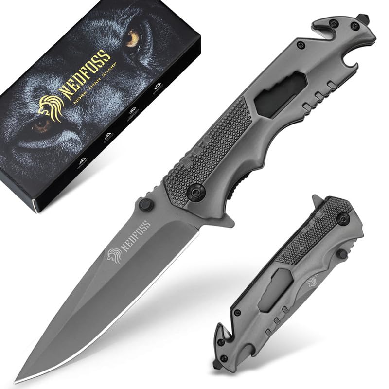Nedfoss FA48 Pocket Knife for Men with Bottle Opener, Glass Breaker, Seatbelt Cutter and Wrench, 5-In-1 Multitool Folding/Survival Knife for