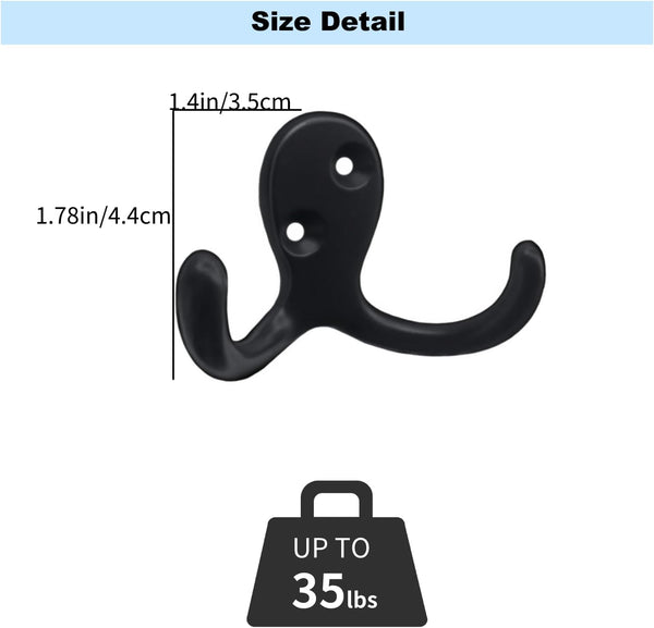 Kruodop 10 Pack Wall Hooks Wall Mounted Coat Hooks for Hanging Heavy Duty, Black Towel Hooks, Metal Double Coat Hanger with Screws Cup Retro for