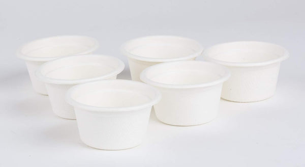 Golden Apple, 2oz-100ct Portion cups. Compostable Sugarcane/Bagasse. Biodegradable. Sample food cops.