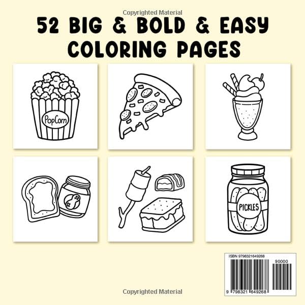 Food Drink & Sweets: Coloring Book for Adults and Kids, Bold and Easy, Simple and Big Designs for Relaxation Featuring a Variety of Foods, Drinks,