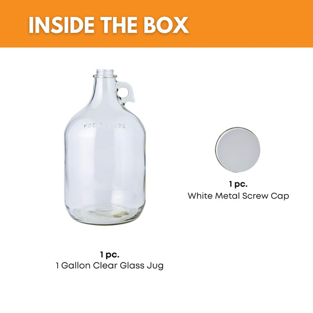 FastRack Glass Water Bottle Includes 38 mm Metal Screw Cap, 1 gallon Capacity, Clear (MN-TF9E-S1RA) 1pack 1 Gallon Growl