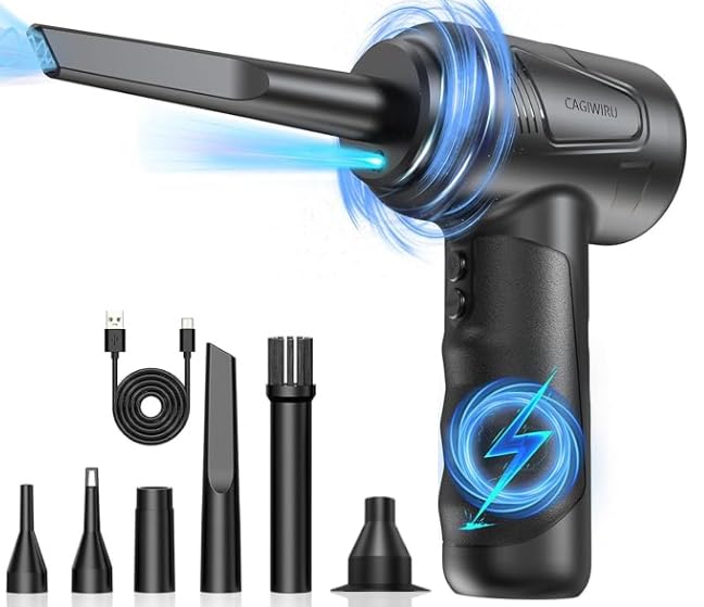 Compressed Air Duster-Cordless Air Blower-Electric Air Duster for Cleaning Keyboard Pc-Air Cleaning Kit-3 Speed Duster Cleaner with Led-Light-No