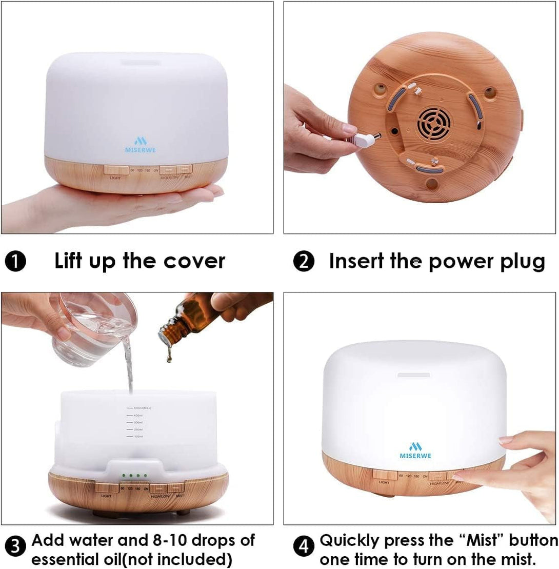 500Ml Diffuser with Remote Control Waterless Automatic Shut off Essential Oil Diffusers with Timing Mode Adjustable Oil Diffuser for Home