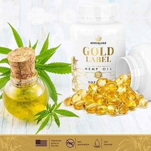 Hinterland Gold Label Hemp Oil Softgels, 25Mg Capsules for Wellness, Organic USA Grown Hemp, 30 Count