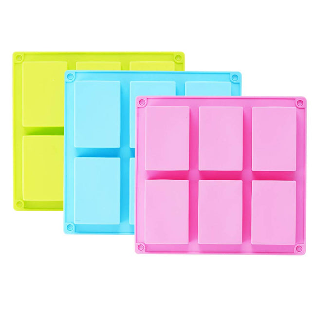 TDHDIKE 3 Pack Silicone Soap Molds(Blue & Pink & Green), 6 Cavities Silicone Baking Mold DIY Handmade Soap Making, Muffi