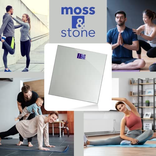 Moss & Stone Silver Digital Bathroom Scale for Body Weight, Smart Step-On Technology, Backlit LCD Display, High Accuracy Weight Scale 400lb/180kg,