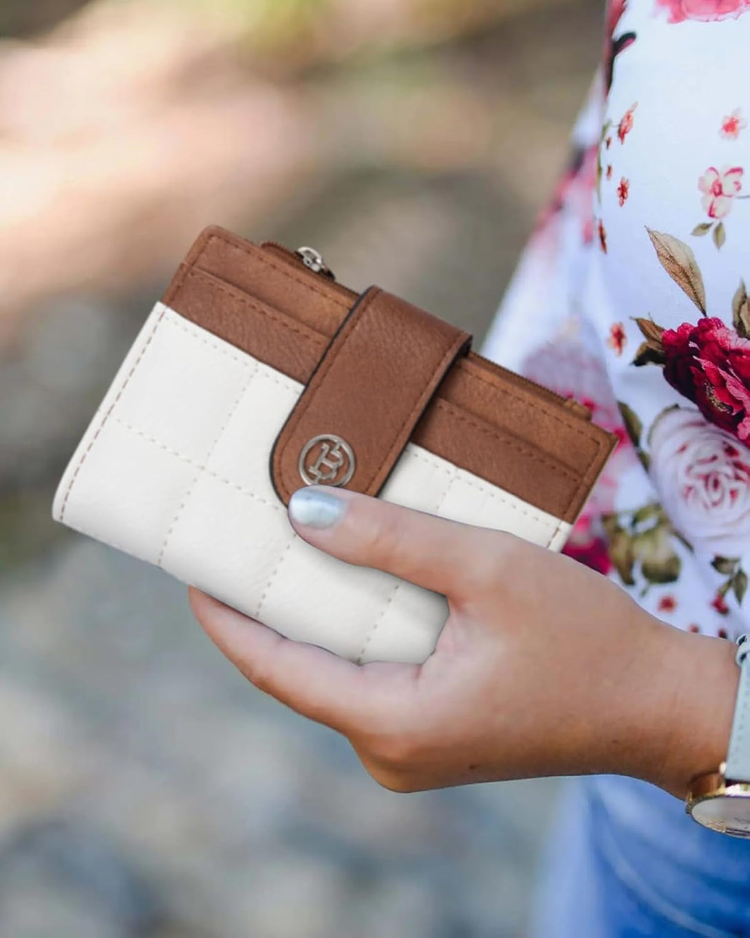 BOSTANTEN Small Wallet for Women Leather RFID Blocking Card Holder Bifold Compact Wallets with Zipper Coin Pocket Beige＆Brown