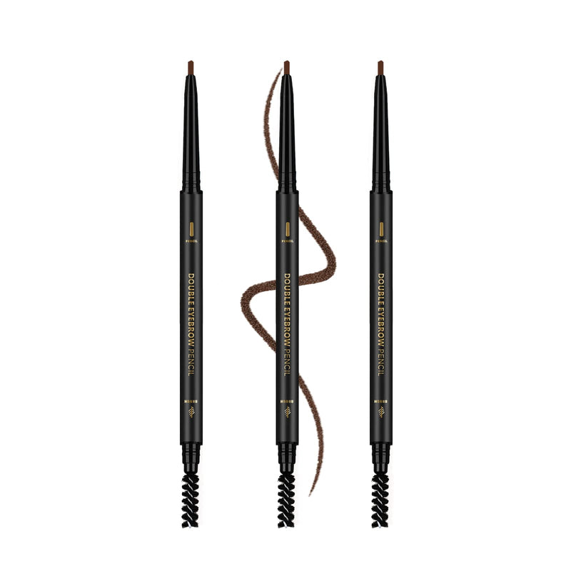 3 Pcs Waterproof Eyebrow Pencil Dark Brown, Premium Eye Brow Pencil Brn with Spoolie Brush, Longwearing for Perfect Brows, Professional,