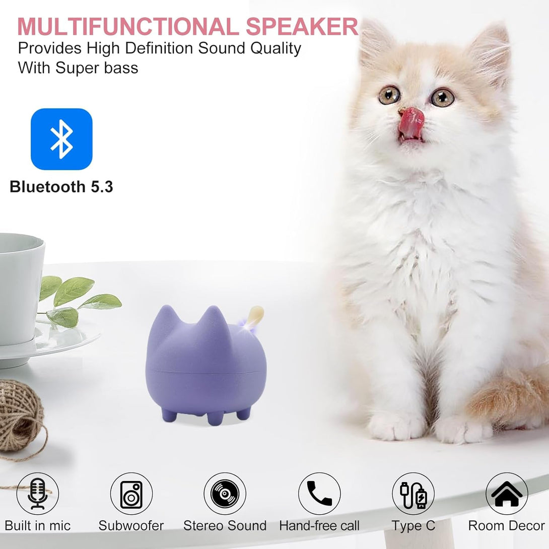 Small Bluetooth Speaker, Cute Cat Mini Wireless Speakers with Loud Stereo Sound, Built-In Mic, Super Bass, Dual Pairing, Portable Speaker for Teen Girl Birthday Gift Ideas (Purple)