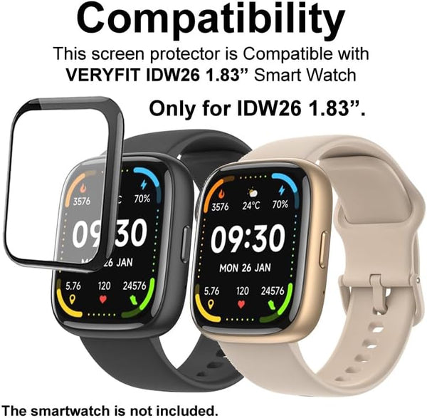 3D Smart Watch Screen Protectors Compatible with Jeejtek OYV TGW101 1.83â, and Faweio IDW26 1.83â, 3 Piece, Full Coverage