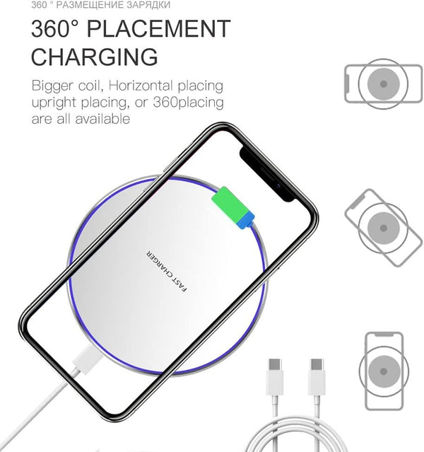 20W Fast Wireless Charger Pad,Wireless Phone Charging Station Compatible with Iphone 16/15/14/13/12/11/Se/X/Airpods,Fast Charge for Samsung Galaxy