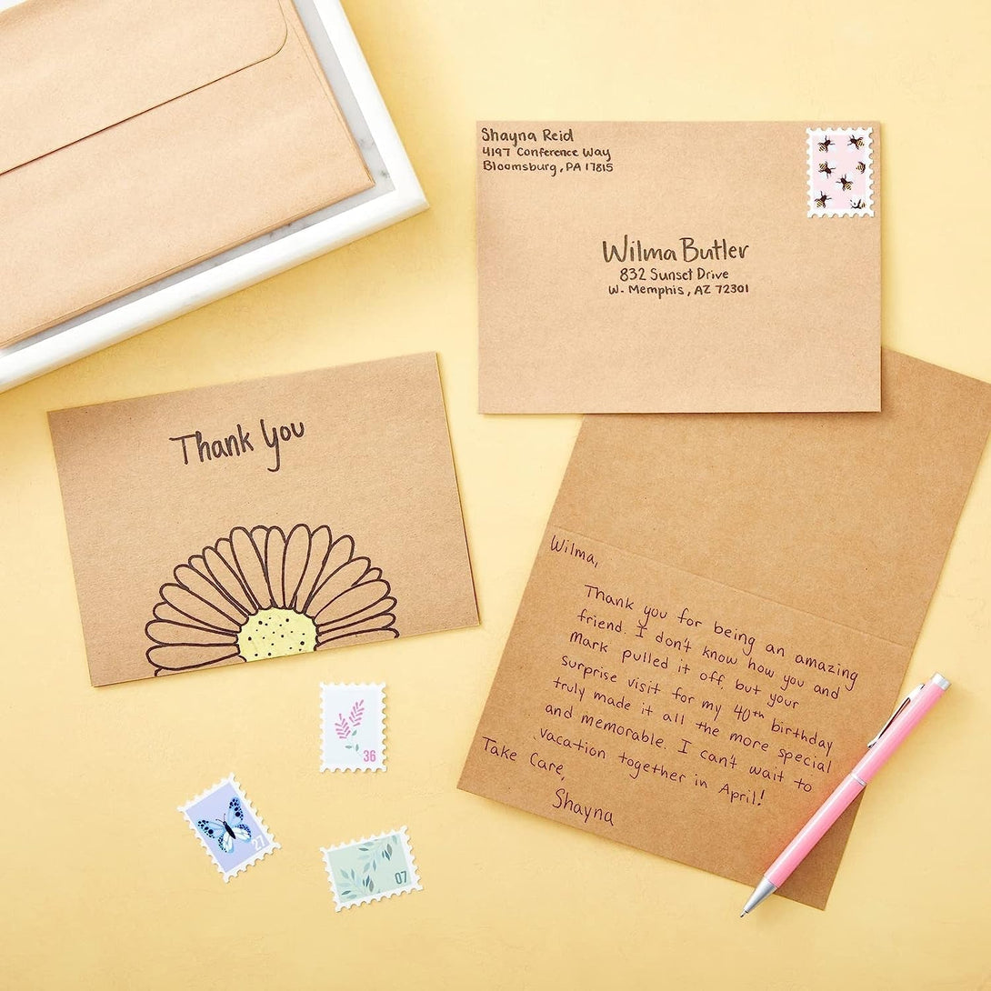50 Pack Blank A7 Kraft Paper Cards and Envelopes, All Occasion 5X7 Note Cards for Invitations, Open When Letters