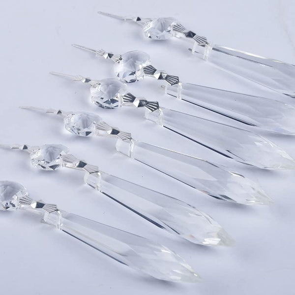 20Pcs Chandelier Icicle Crystal Prisms with Bead Crystals Lighting Lamp Replacement Parts (63Mm, Clear)