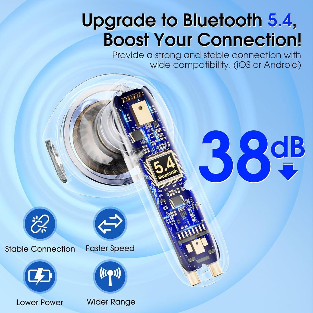 Wireless Earbuds Bluetooth 5.4 in Ear Buds 6 Mic ENC Noise Cancelling Clear Calls, Deep Bass Hifi Stereo Sound Earphones 35H Playtime LED Power Display IPX7 Waterproof Headphones for Android Ios Black