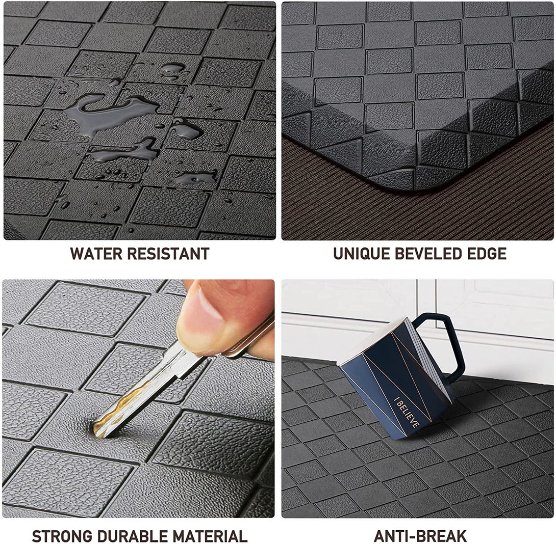Happytrends Floor Mat Cushioned Anti-Fatigue ,17.3"X28",Thick Waterproof Non-Slip Mats and Rugs Heavy Duty Ergonomic Comfort Rug for Kitchen,Floor,Office,Sink,Laundry,Black