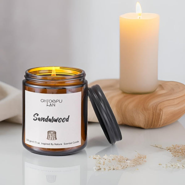 Chloefu Lan Sandalwood Candles, Luxury Candles for Home Scented, Highly Scented, Long Lasting & Non Toxic Candles, Natural Organic Soy Wax,