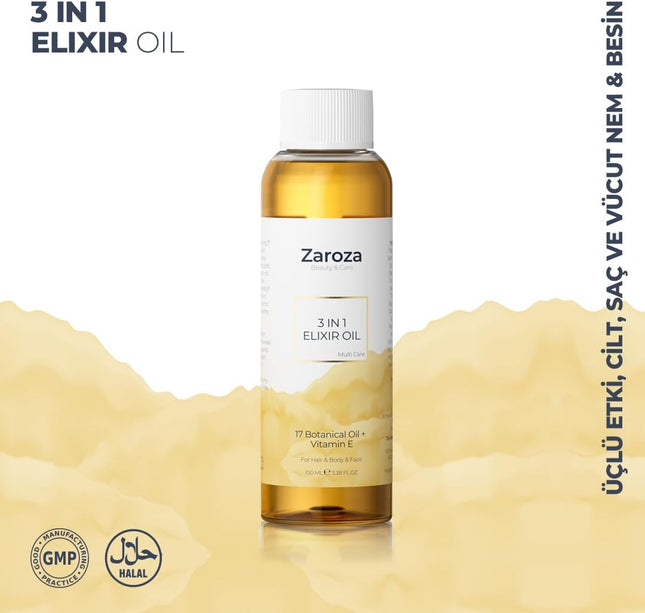 3-In-1 Elixir Oil â Organic Face, Body & Hair Oil with Vitamin E & 17 Botanical Oils â Moisturizing & Nourishing Tre
