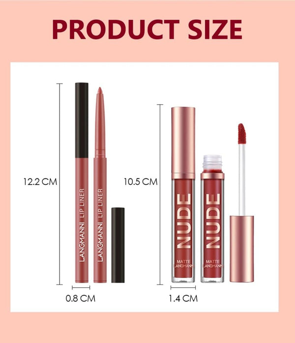 LANGMANNI 6 Matte Lipstick with 6 Lipliners Durable Makeup Set,Long-Lasting Non-Stick Cup Not Fade Waterproof Pigmented Velvet Lipgloss Kit Beauty