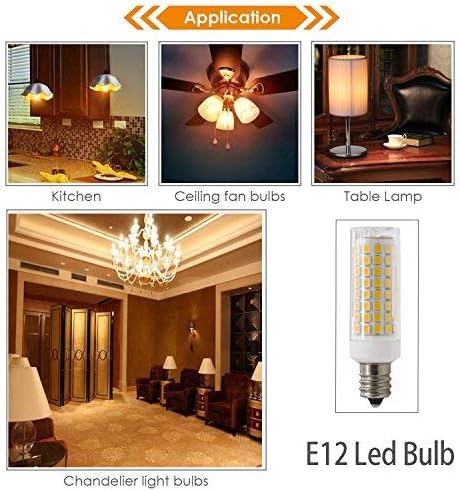 E12 LED Light Bulb, Dimmable E12 Candelabra Base Light Bulbs, 70-75W Equivalent 750 Lumens, 4 Packs for Chandelier, Ceiling Fan, Desk Lamp (Warm