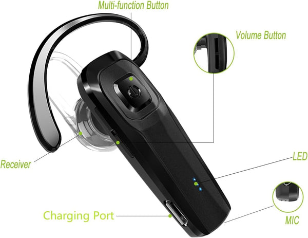 Bluetooth Headset, M26 Bluetooth Earpiece Handsfree V5.0 Wireless Headphone with Noise Cancelling and Microphone Compatible for Android Iphone