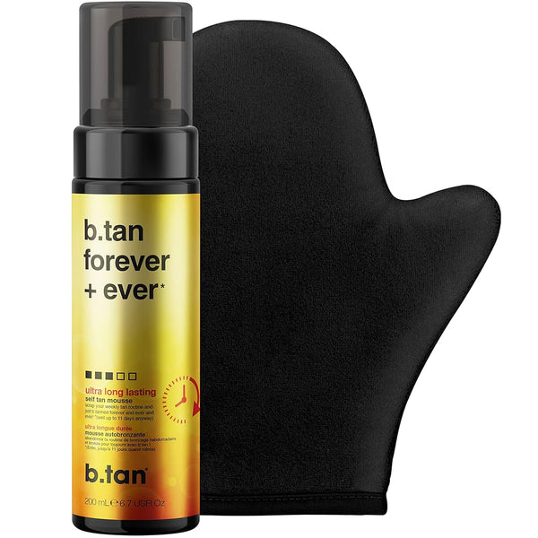 B.Tan Dark Self Tanner Kit | Get Tanned Bundle - Best Mousse W/Tanning Mitt Applicator, 1 Hour Express Sunless Foam, Fast Bronzing Glow, No Fake