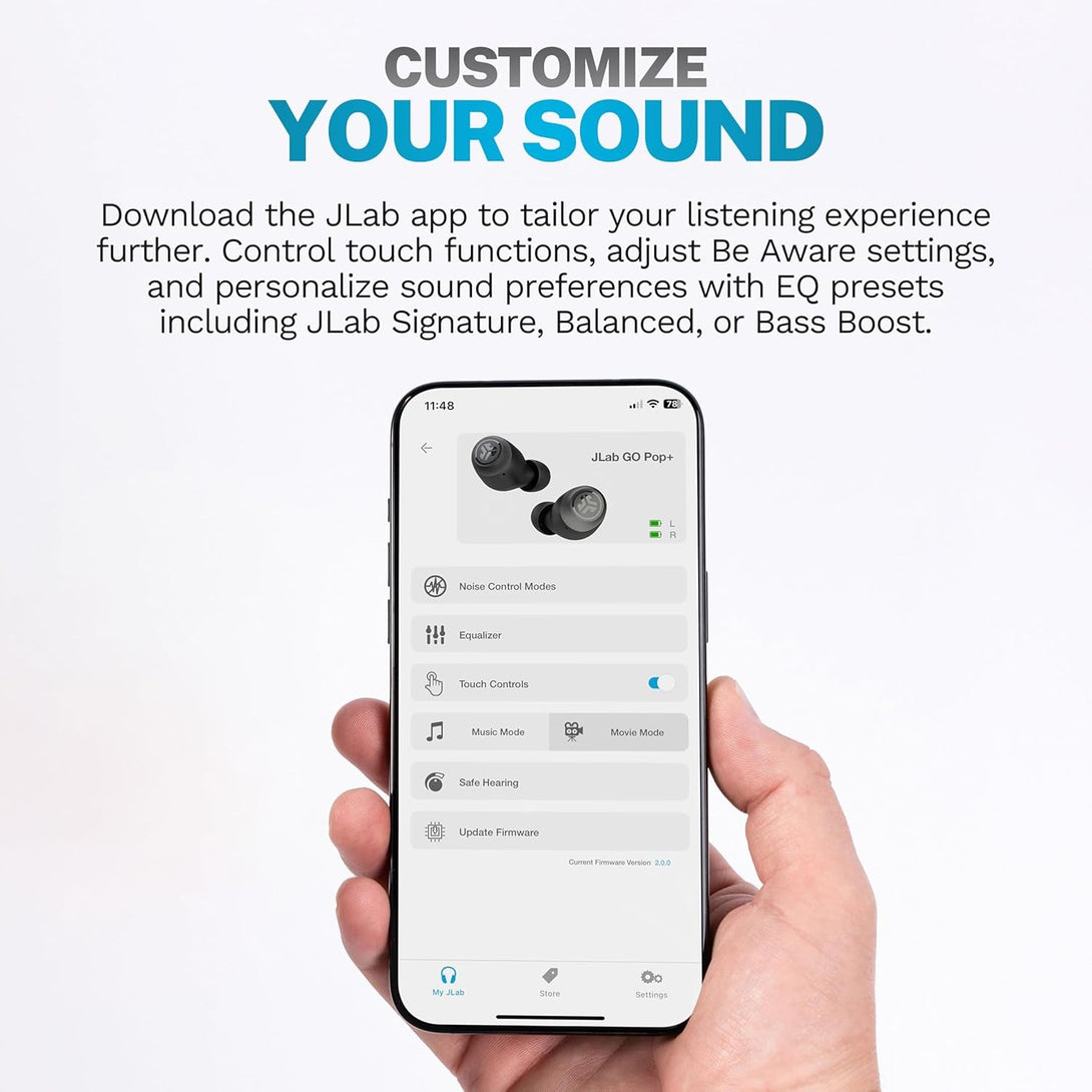 Jlab Go Pop+ True Wireless Bluetooth Earbuds & Charging Case - Violet, App Support, Dual Connect, IPX4 Sweat Resistance, Bluetooth 5 Connection, 3 EQ Sound Settings Signature, Balanced, Bass Boost
