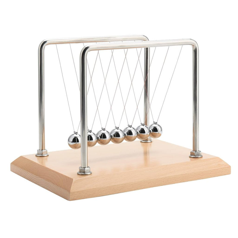 CERROPI Large Newtons Cradle Pendulum with 7 Balls, Physics Perpetual Motion Desk Toys for Office, Calm down Fidgets, 50+ Sec Swingtime (Beech Base)